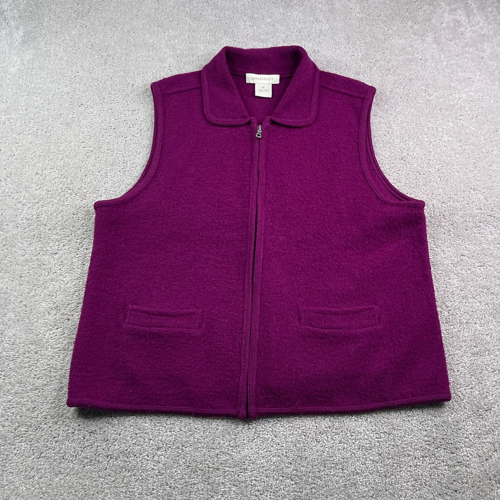 Appleseeds Vest Womens XL Purple Boiled Wool Full Zip Collared Outdoors